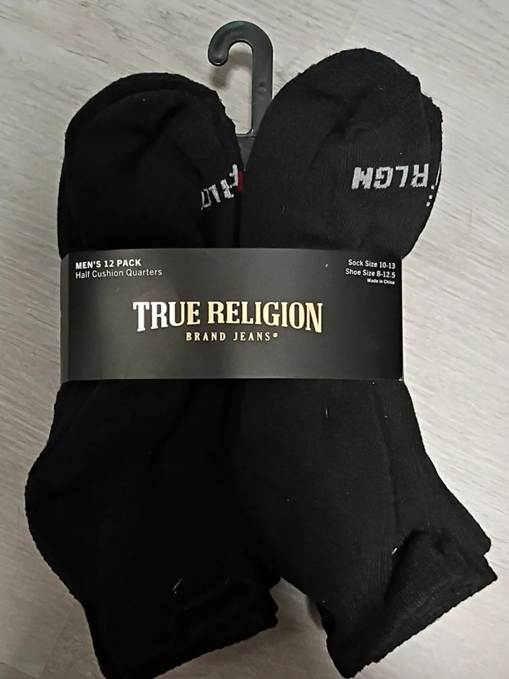 True Religion Men's Black Athletic Quarter Socks 12-Pack